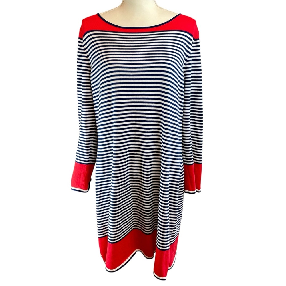 STS Sail to Sable Navy Striped Knit Dress Sz XL Sailor Fisherman Coastal Preppy